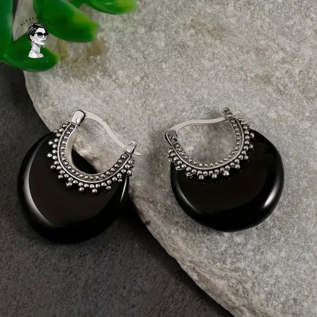 Aretes negros con plata clip