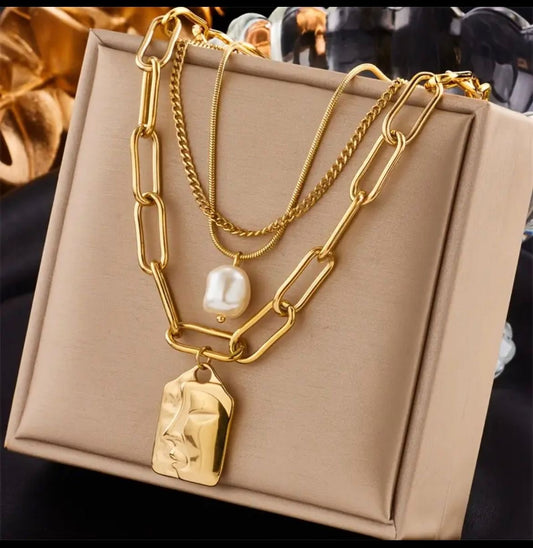 Collar triple cadena acero inoxidable