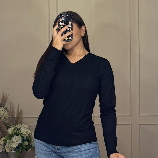 Suéter liso básico cuello V