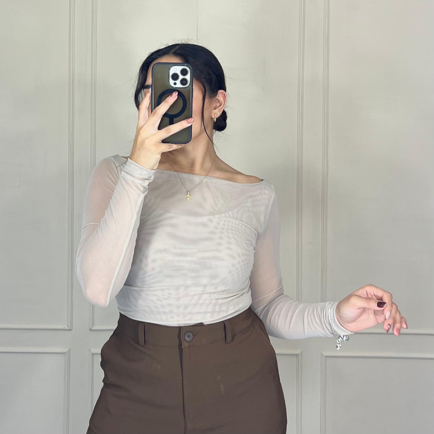 Blusas mesh manga larga