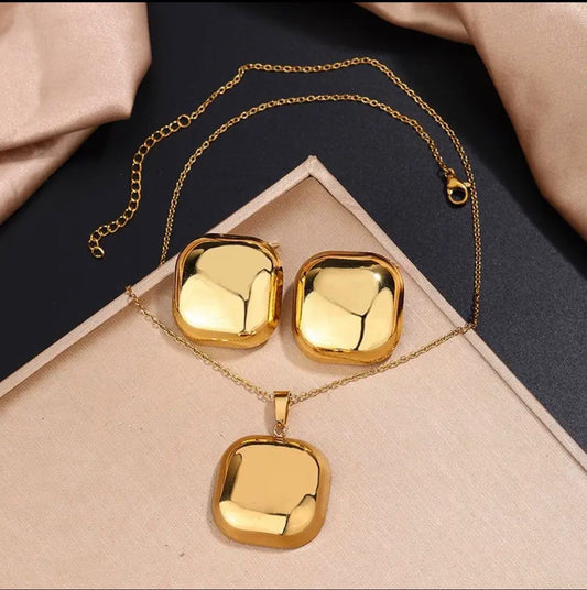 Juego de cadena con aretes cuadrado minimalista