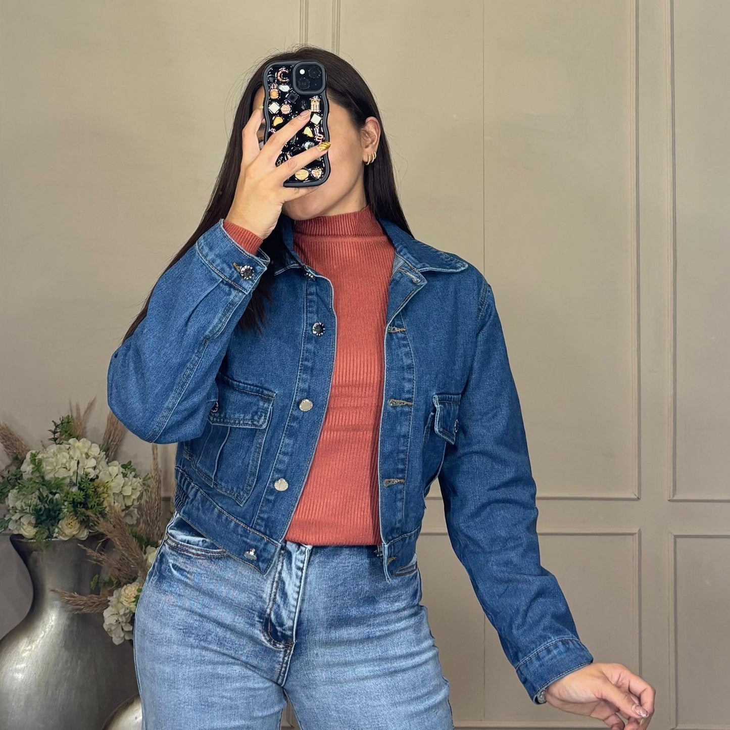 Chaqueta mezclilla elástico atrás