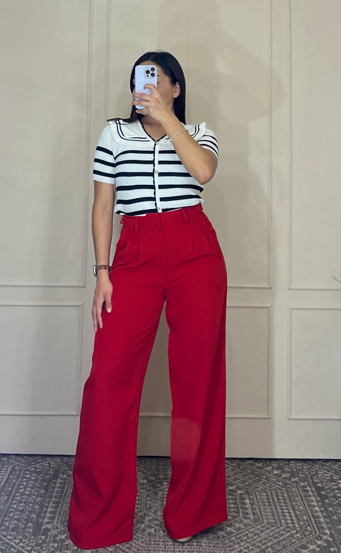 Pantalon de vestir corte recto hebilla cintura