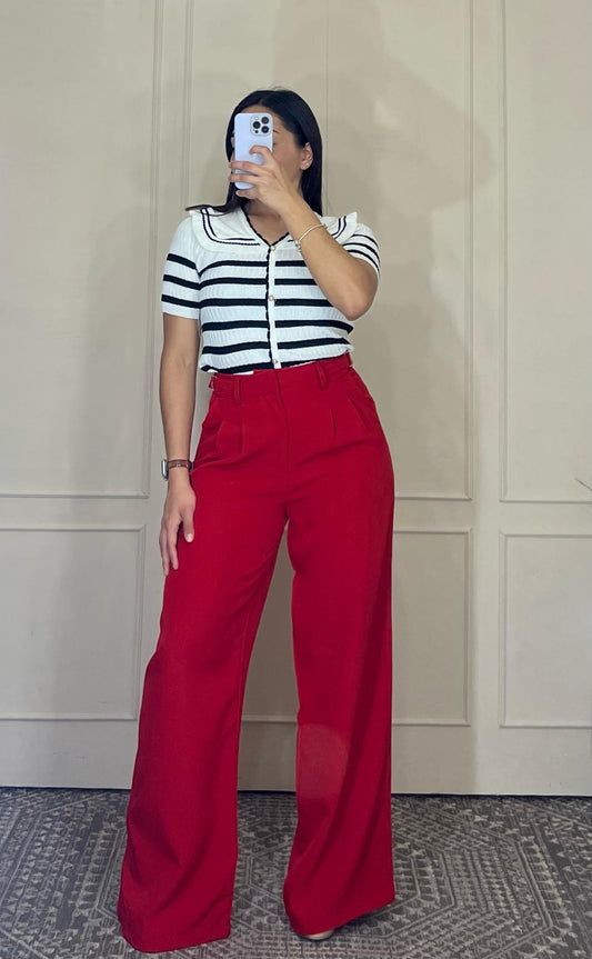 Pantalon de vestir corte recto hebilla cintura