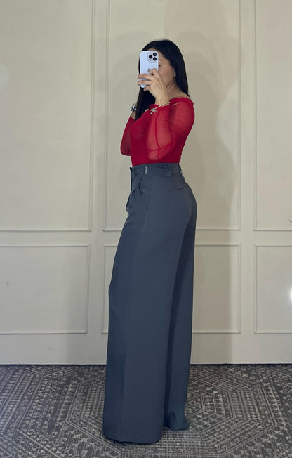 Pantalon de vestir corte recto hebilla cintura