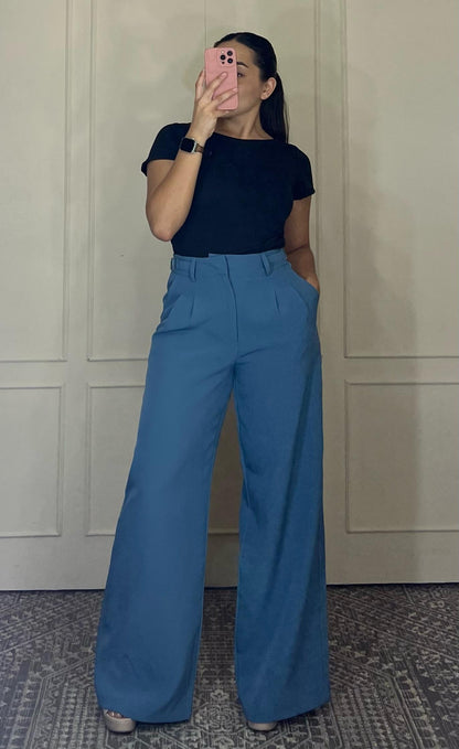 Pantalon de vestir corte recto hebilla cintura