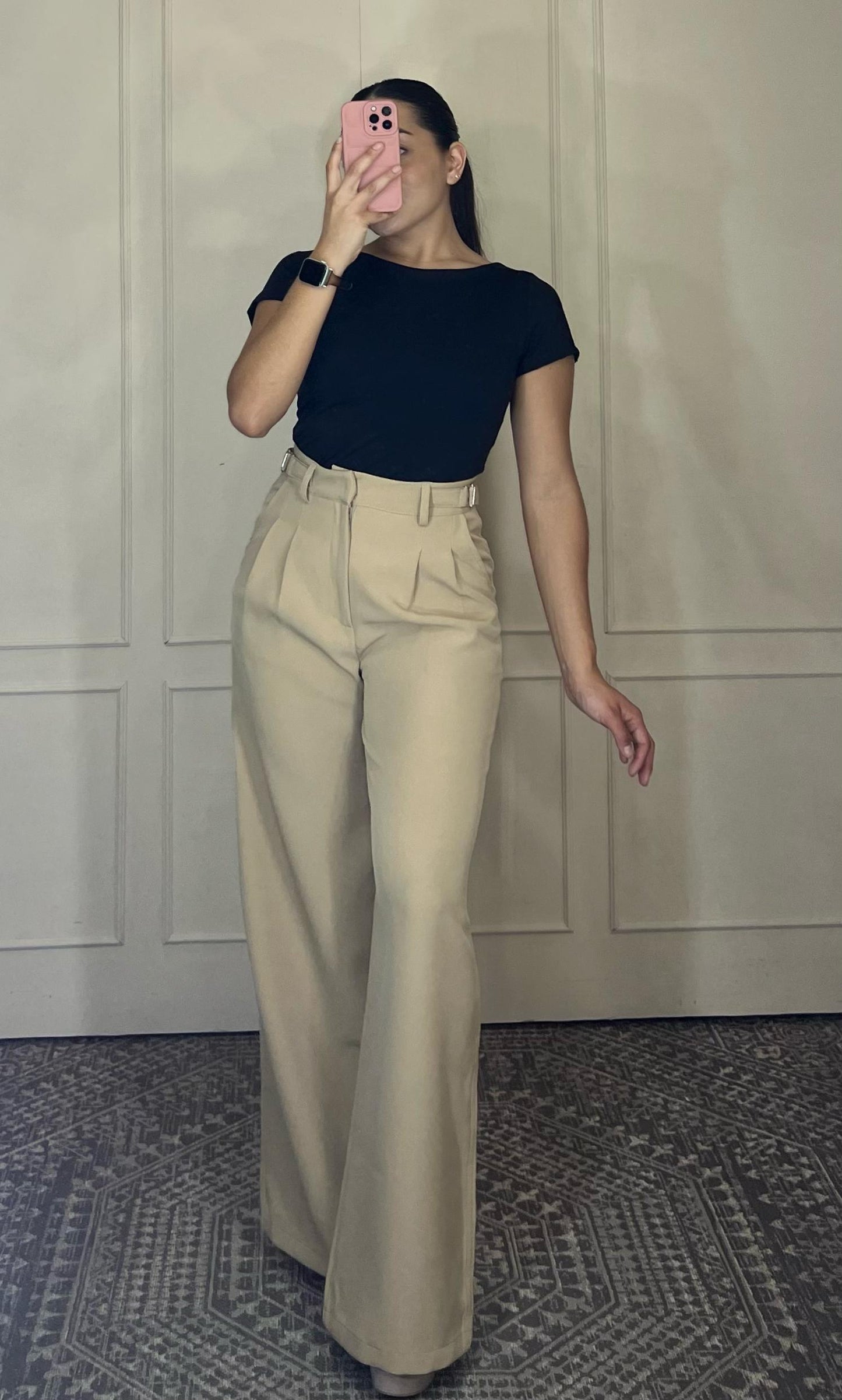 Pantalon de vestir corte recto hebilla cintura