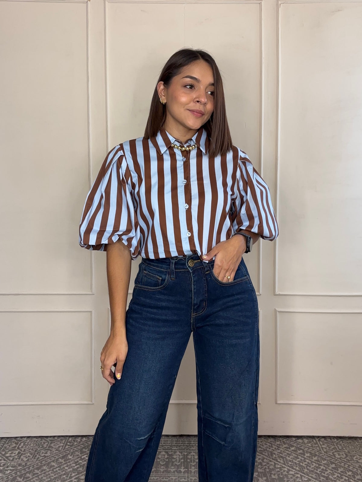 Blusa Bárbara · Rayas Manga Globo