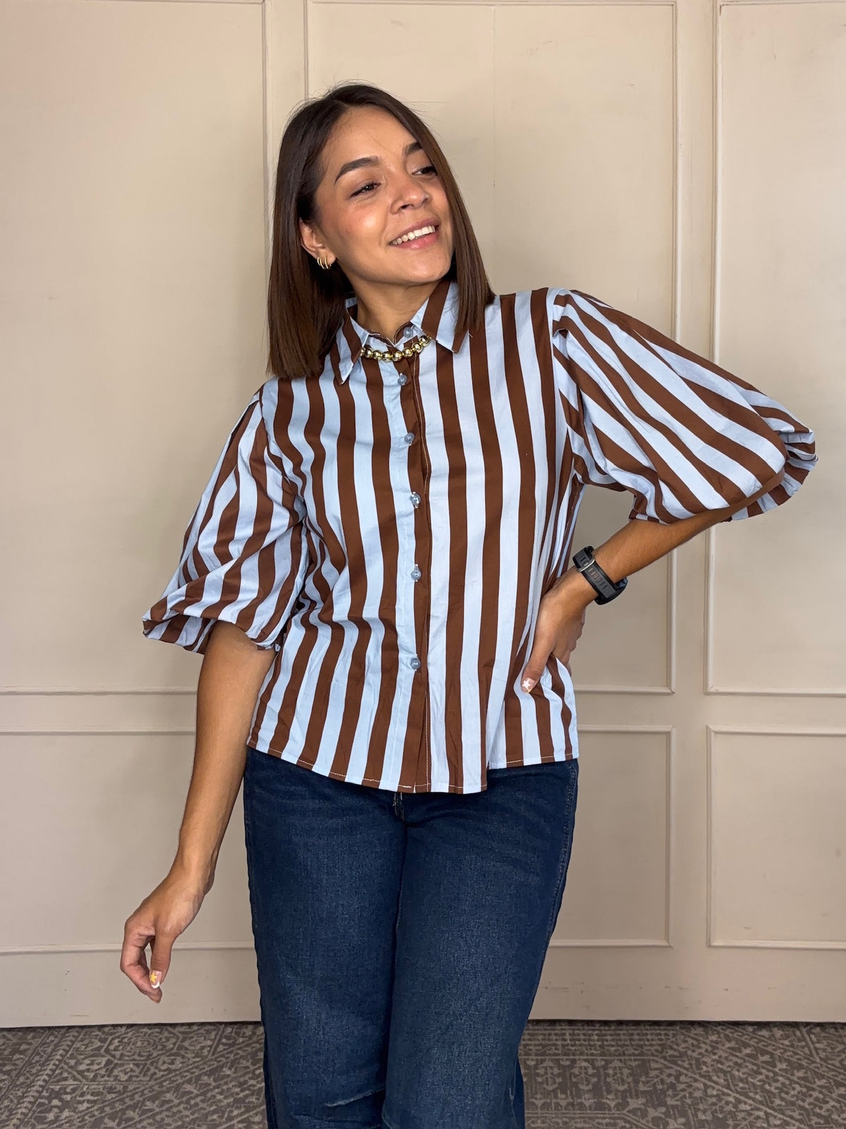 Blusa Bárbara · Rayas Manga Globo