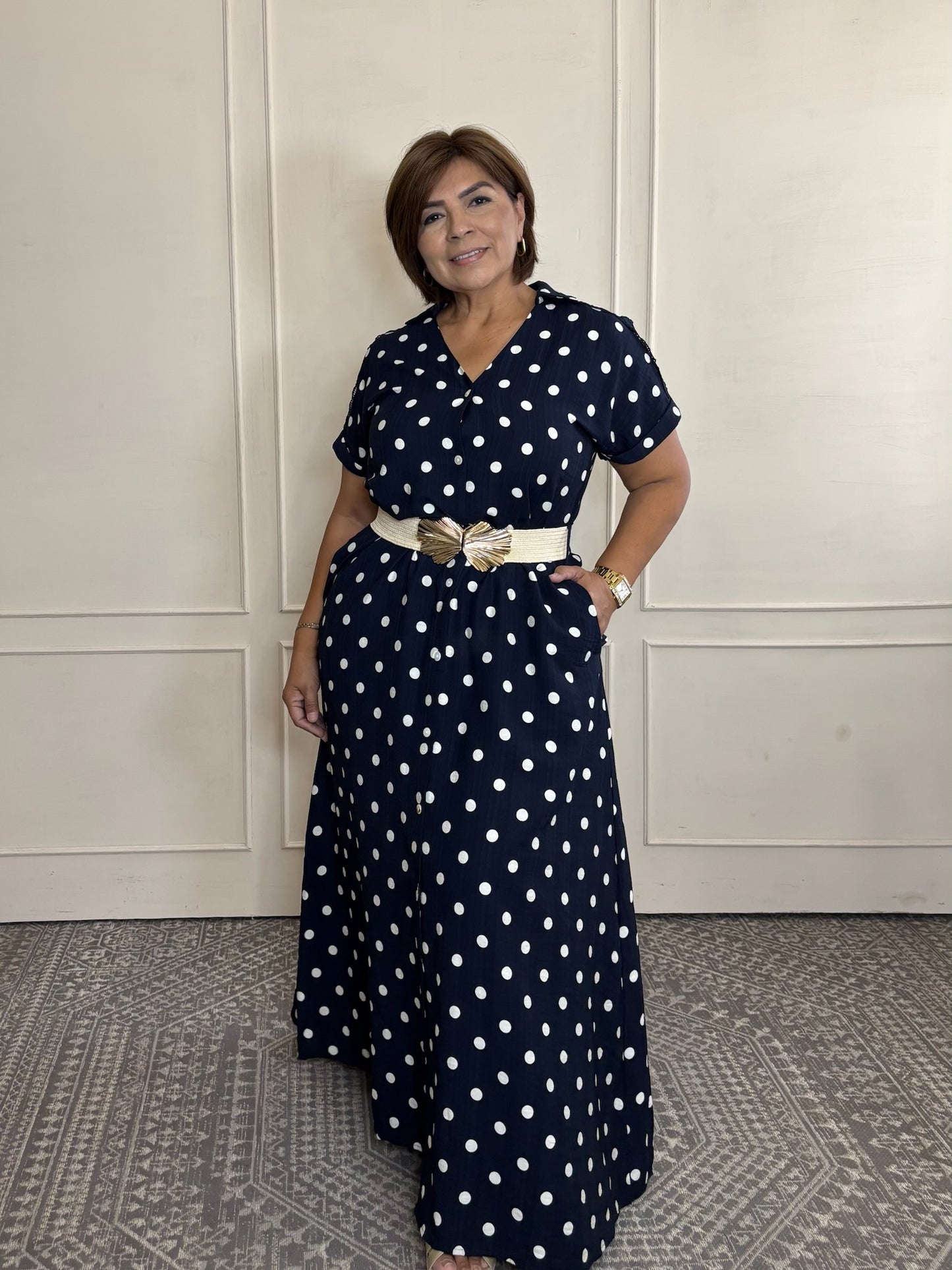 Vestido Largo polka dots con botones