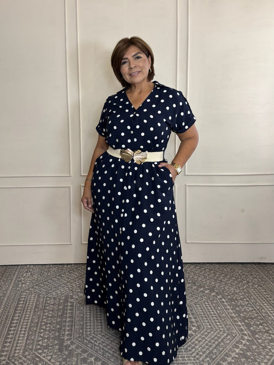 Vestido Largo polka dots con botones