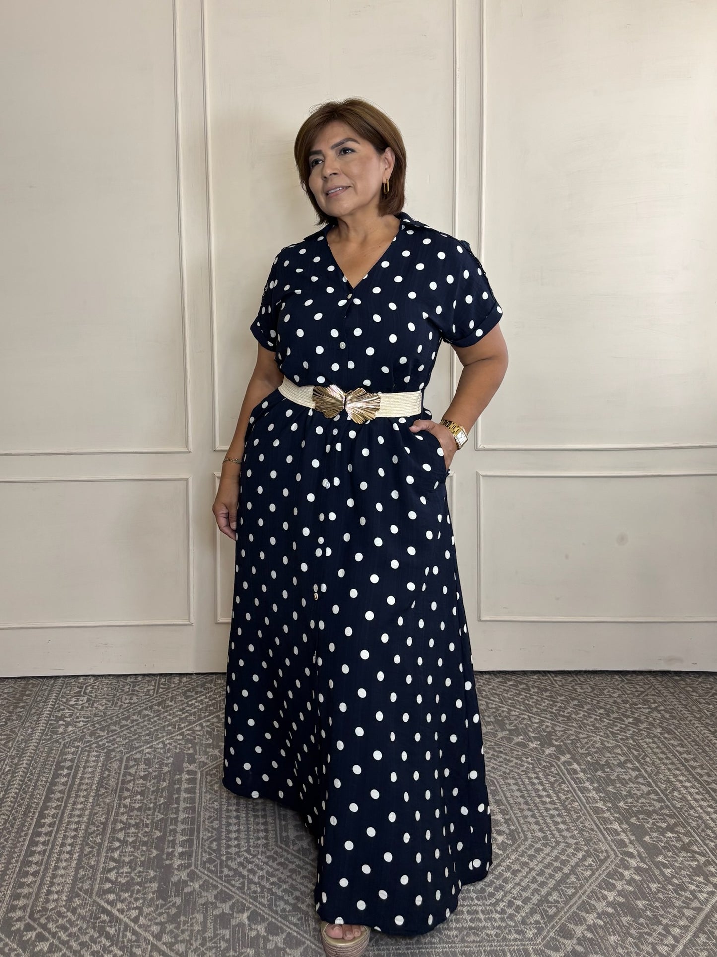 Vestido Largo polka dots con botones