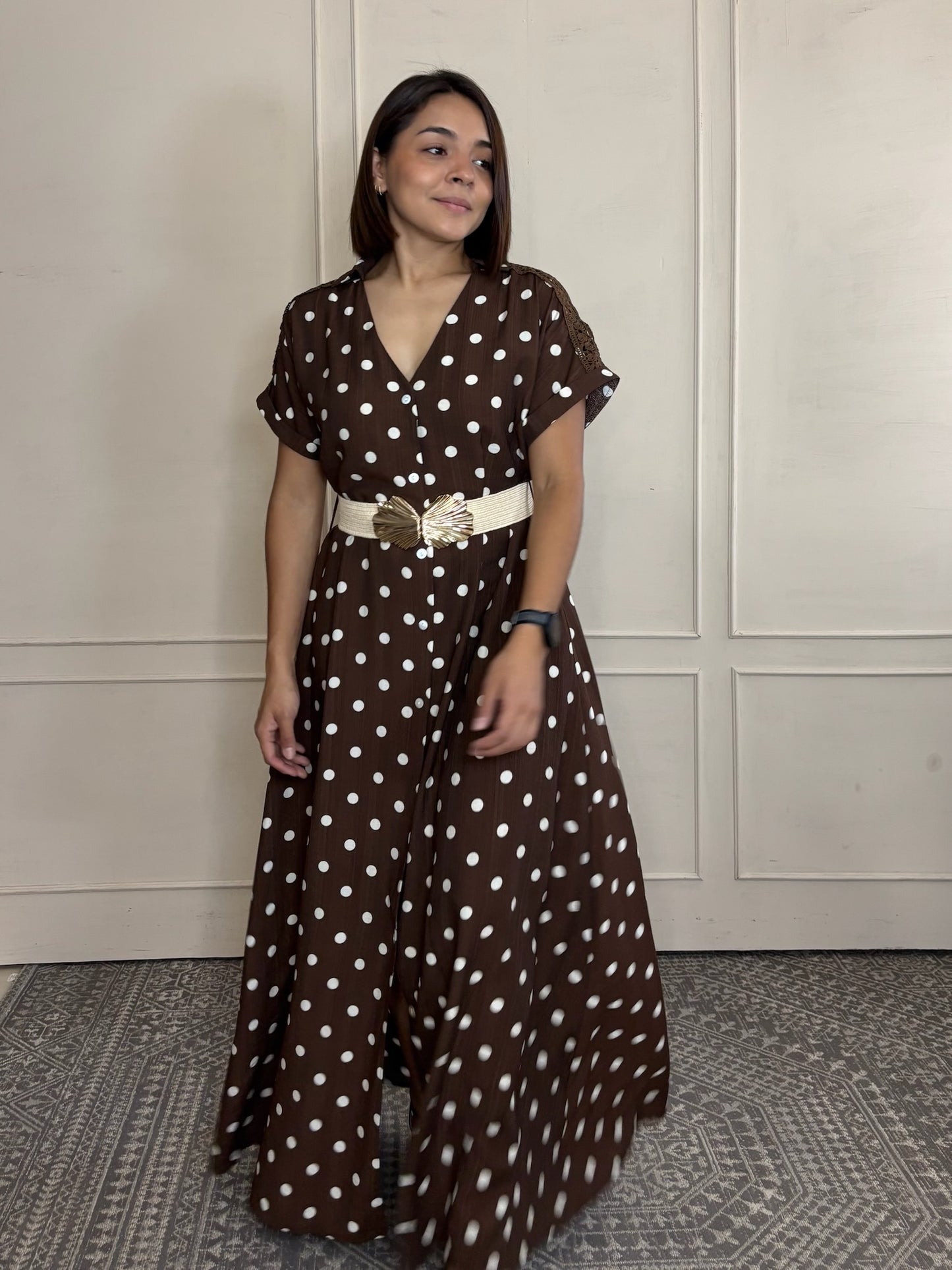 Vestido Largo polka dots con botones