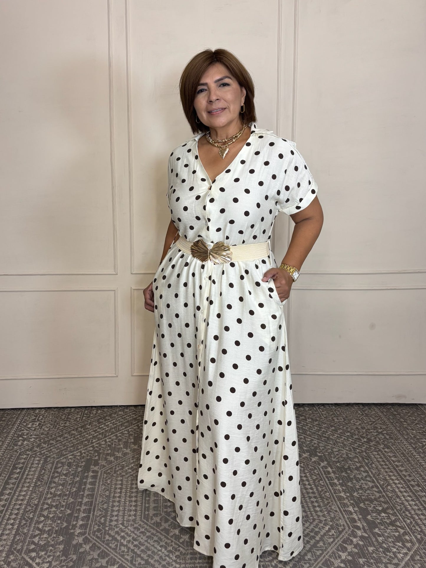 Vestido Largo polka dots con botones