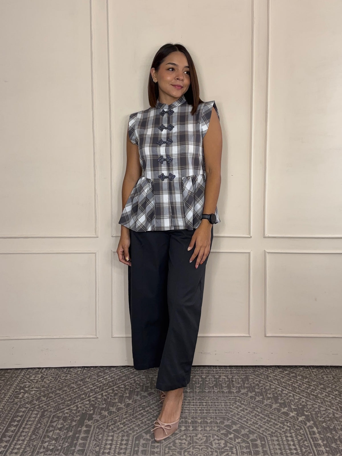 Blusa Mónica · Cuadros sin Manga