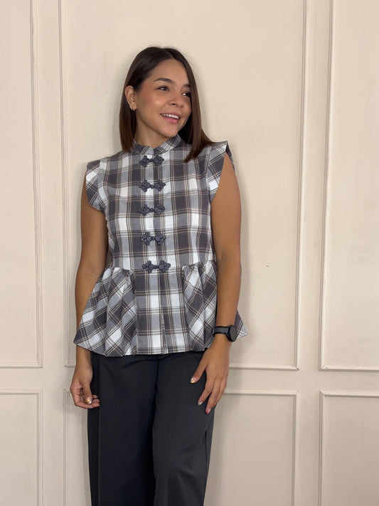 Blusa Mónica · Cuadros sin Manga