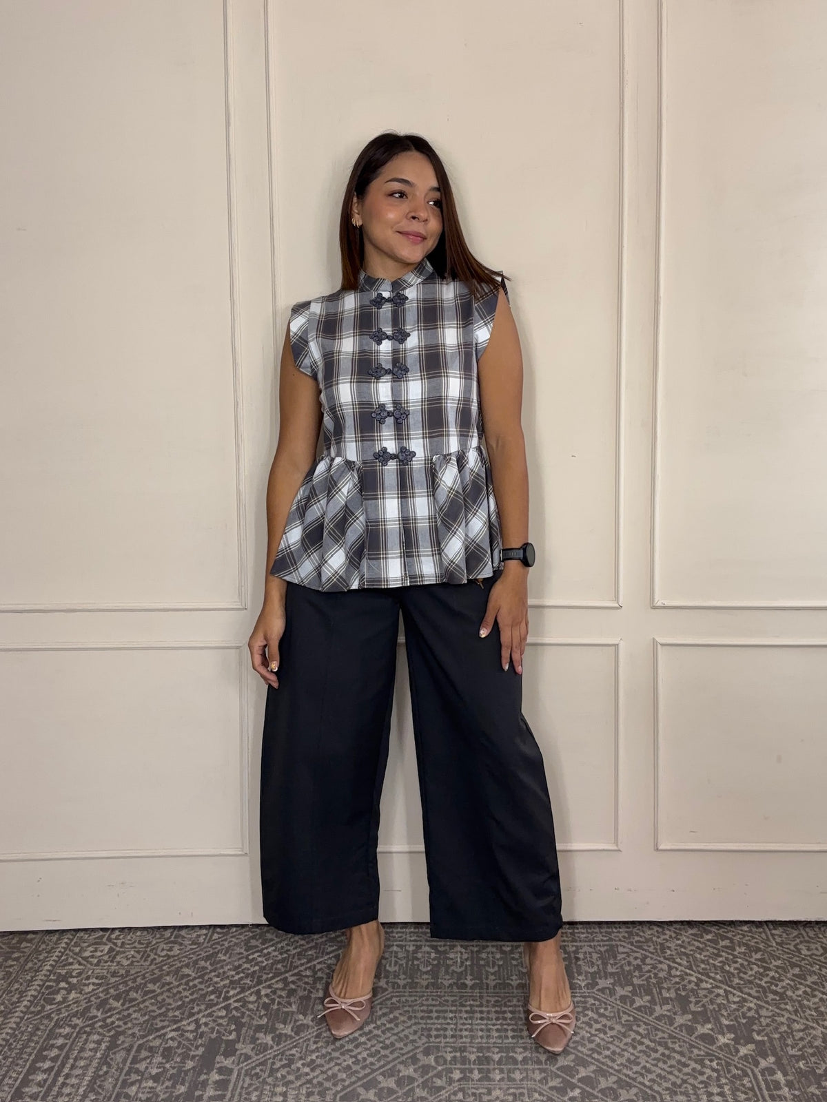 Blusa Mónica · Cuadros sin Manga