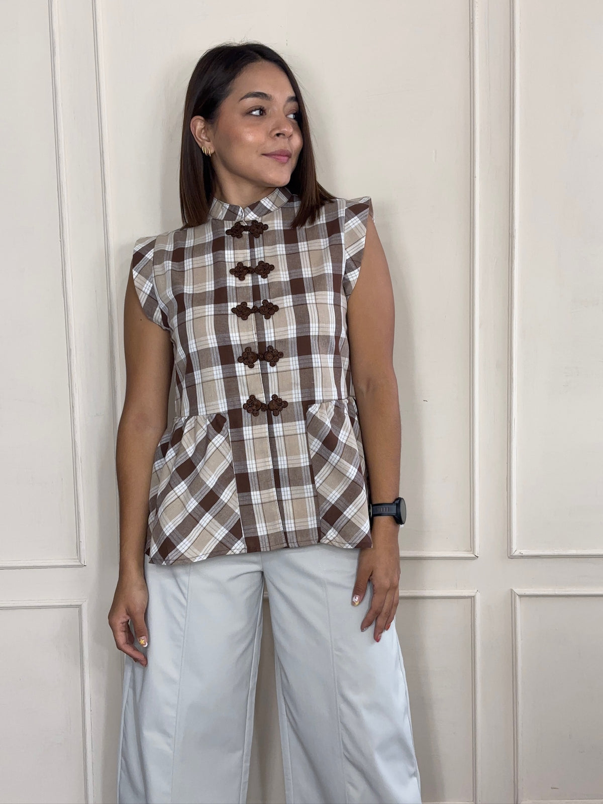Blusa Mónica · Cuadros sin Manga