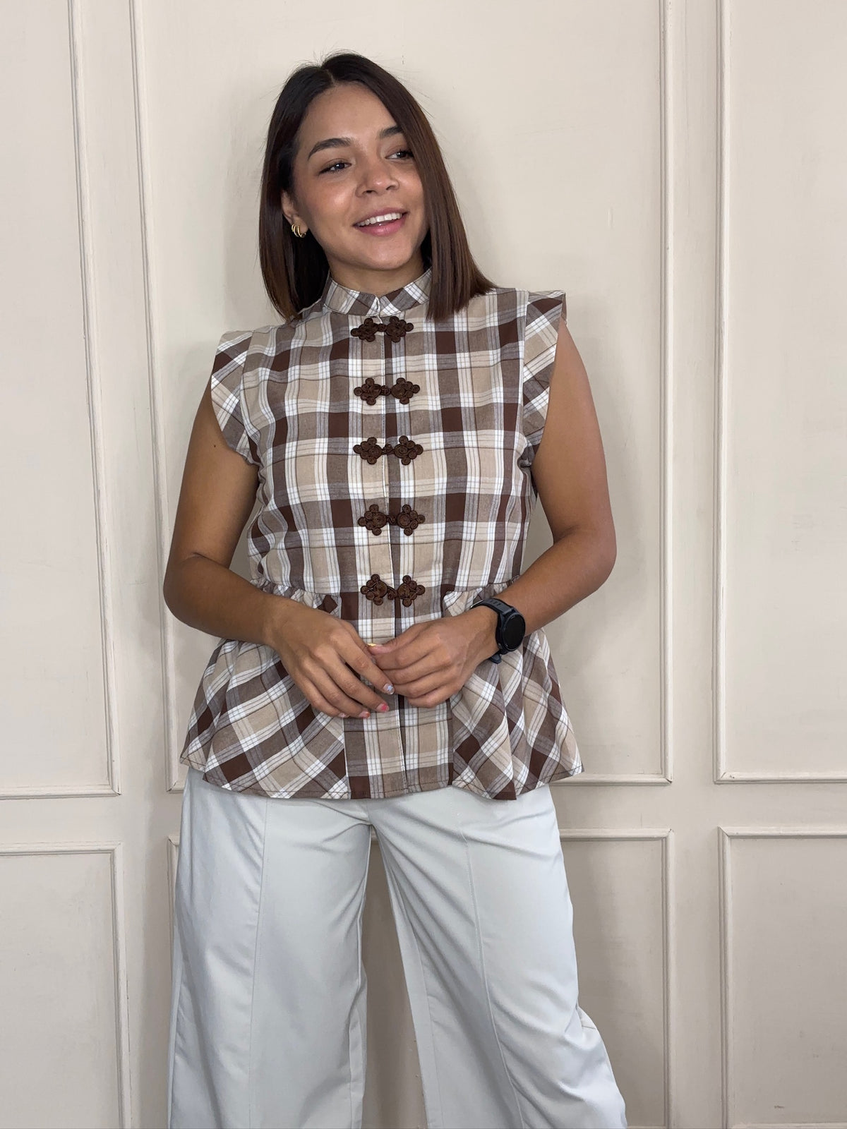 Blusa Mónica · Cuadros sin Manga