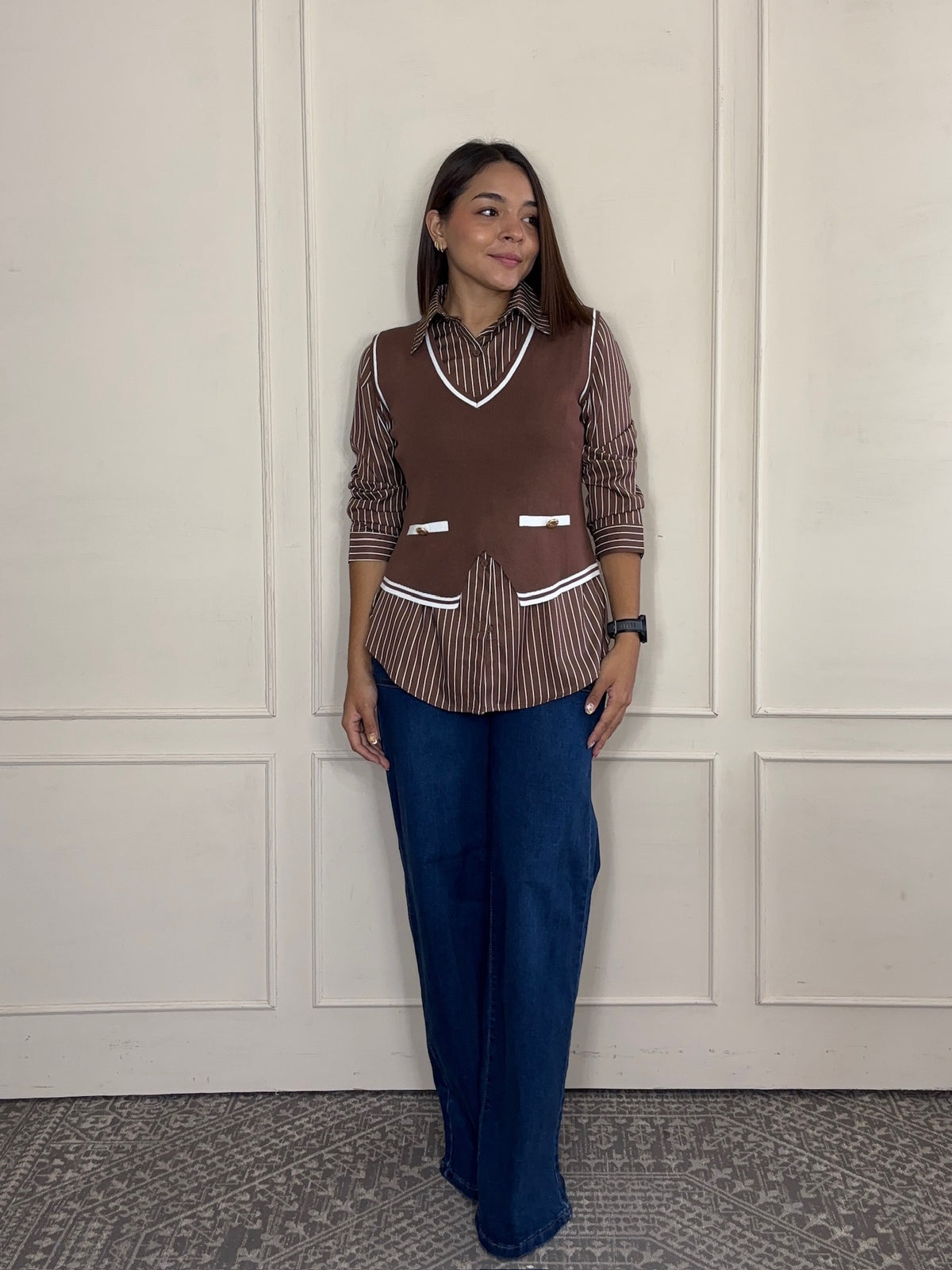 Blusa Constanza · Camisera con Chaleco de Punto
