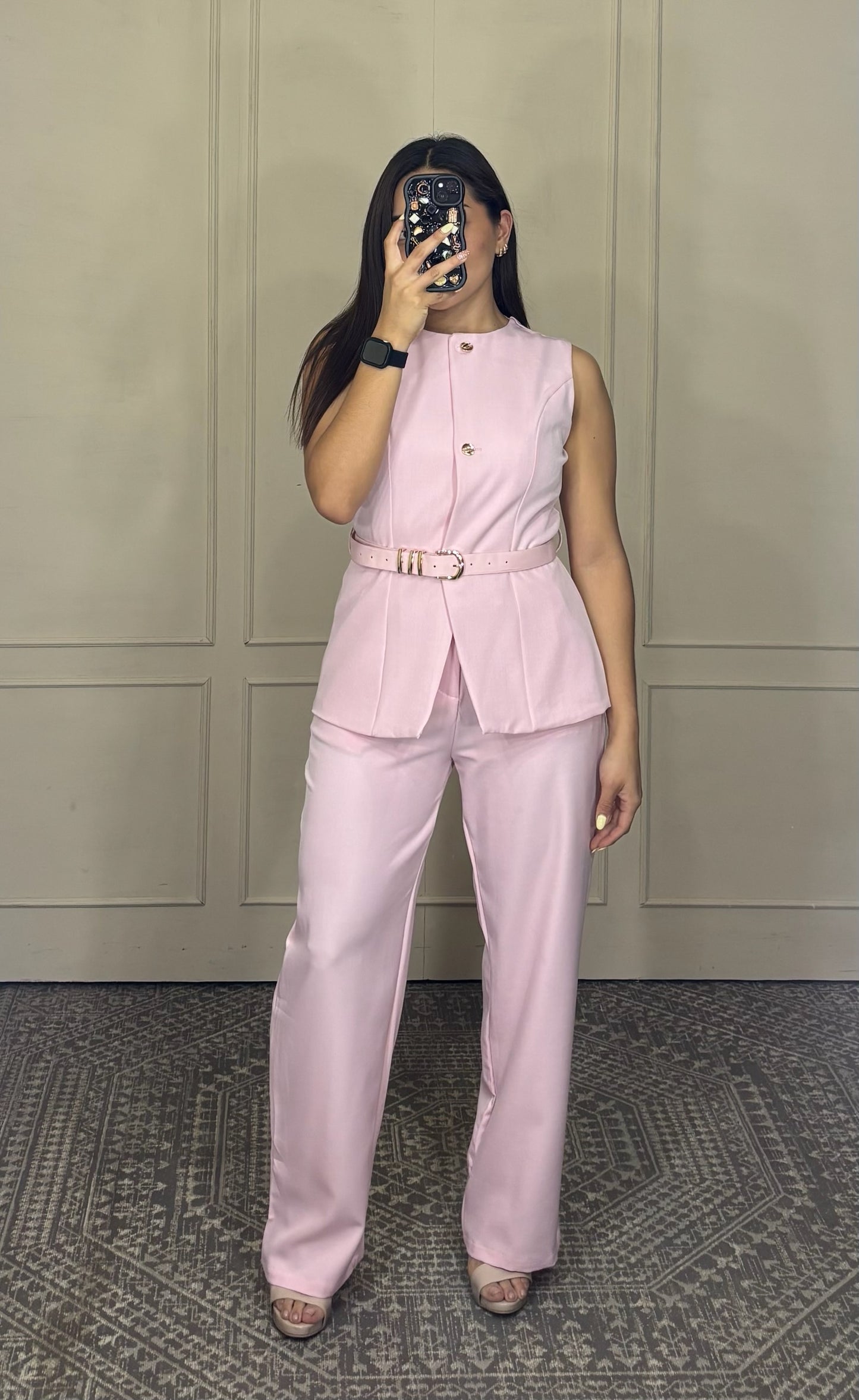 Conjunto vestir  pantalon y saco sin mangas