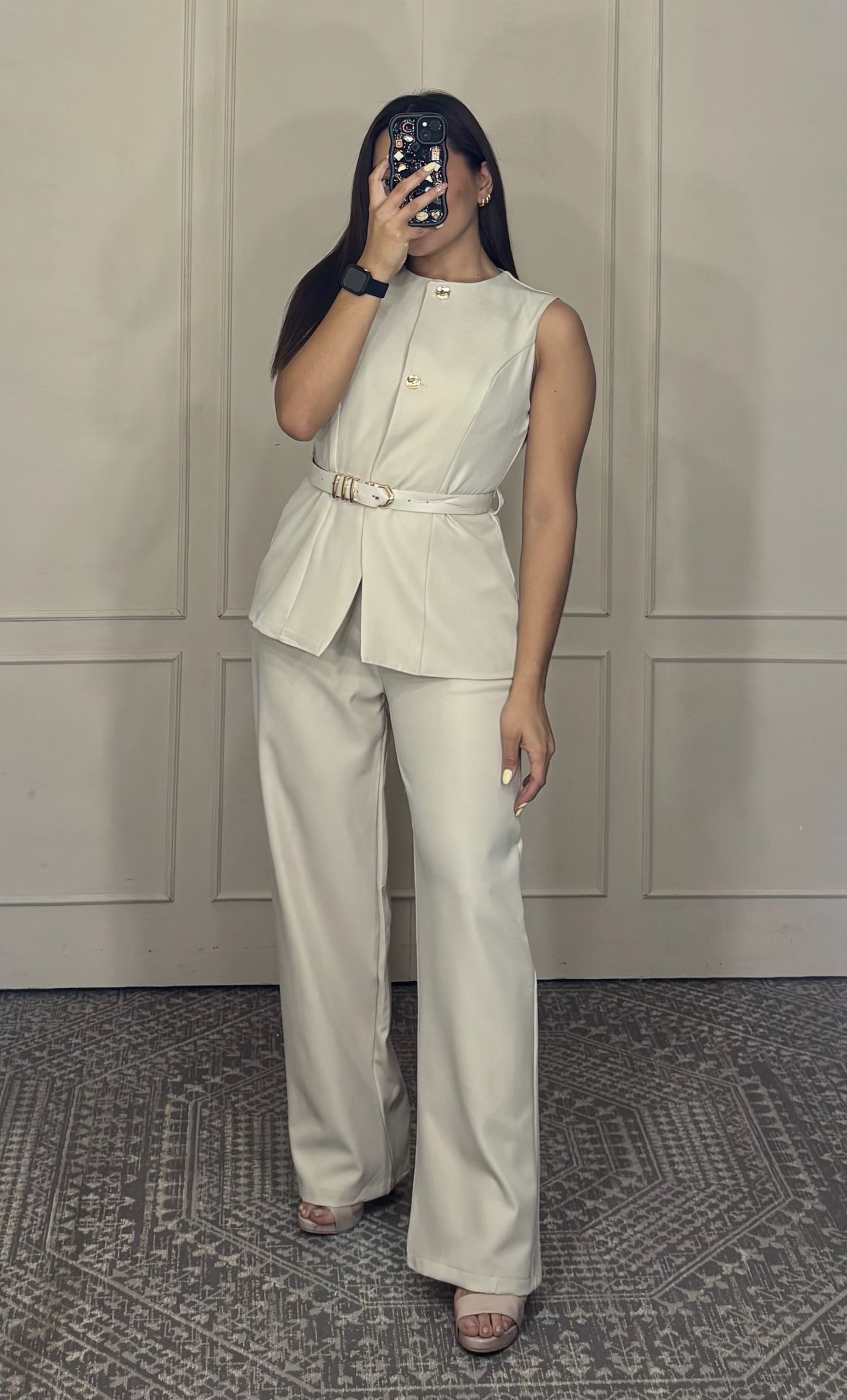 Conjunto vestir  pantalon y saco sin mangas