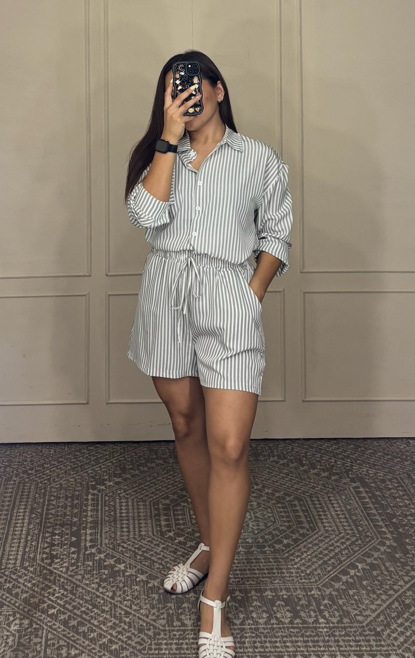 Conjunto short y camisa rayas