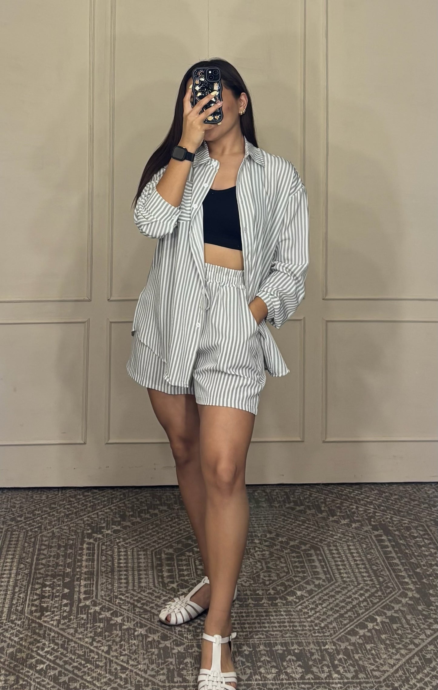 Conjunto short y camisa rayas