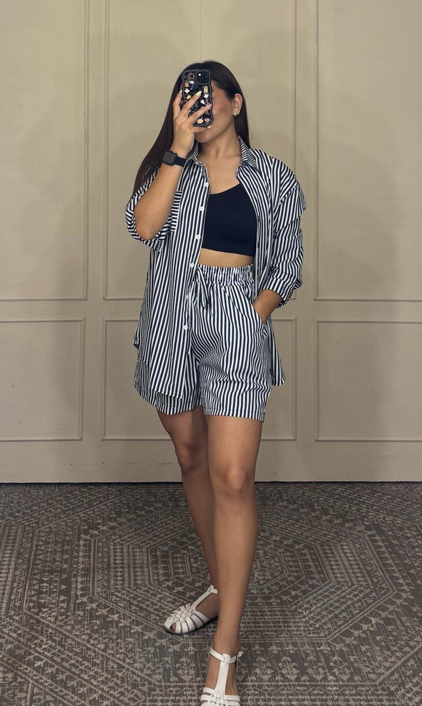 Conjunto short y camisa rayas