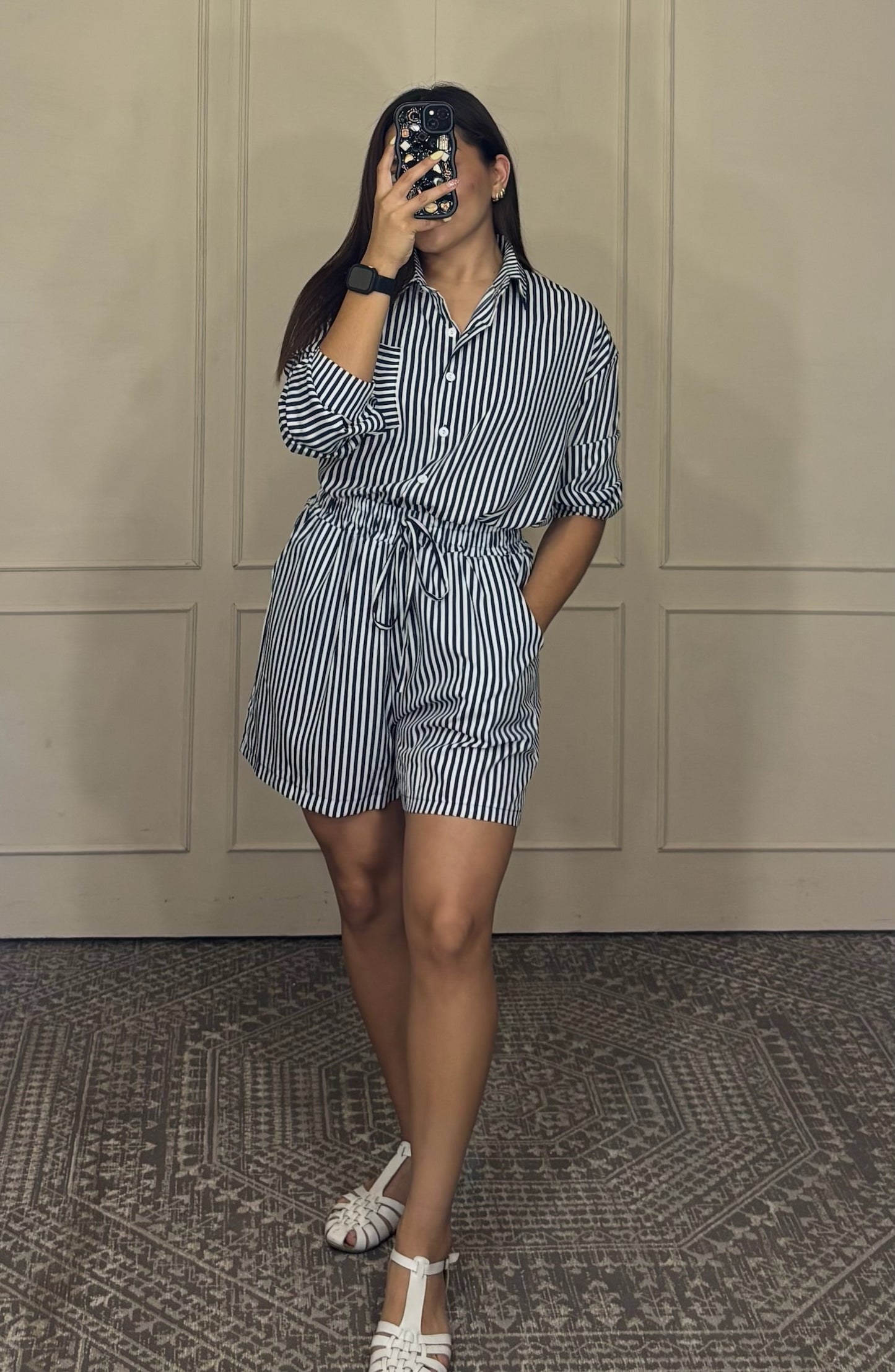 Conjunto short y camisa rayas