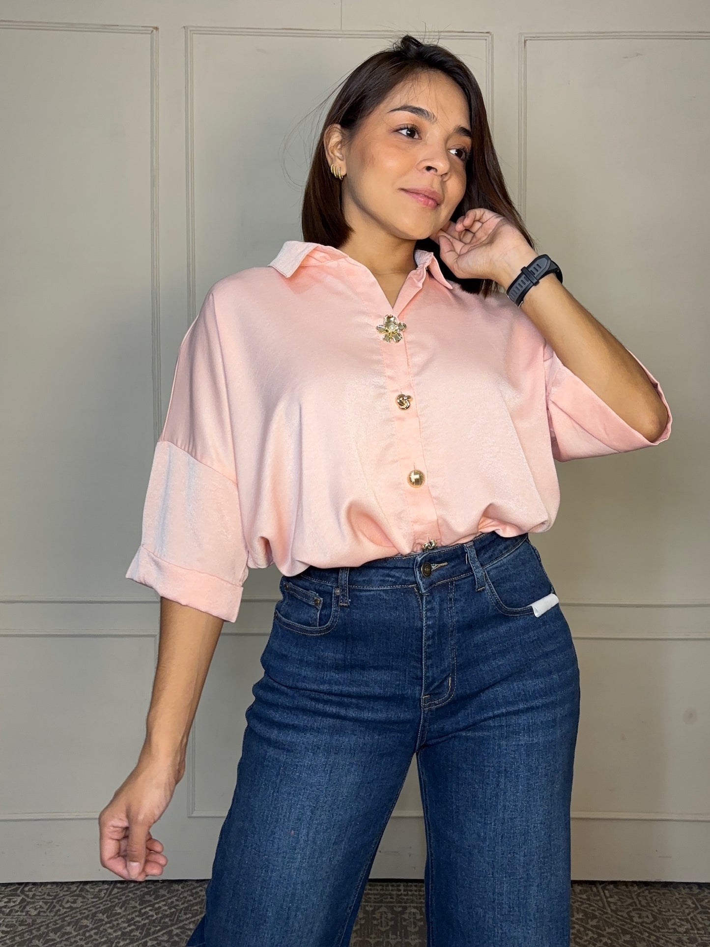 Body Blusa liso cuello sport satinada