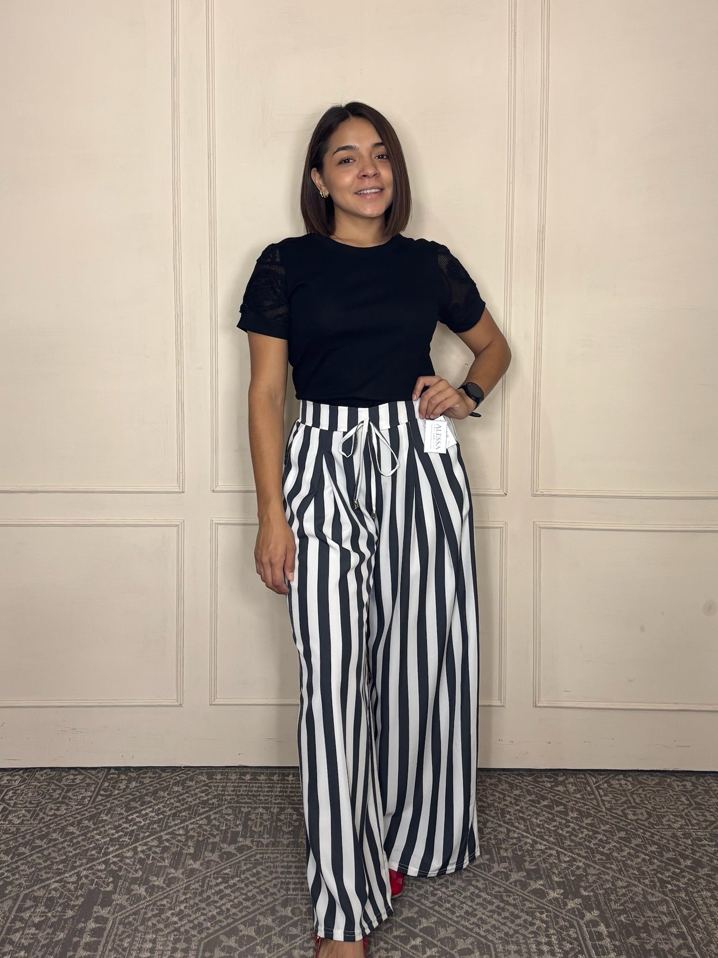 Pantalon rayas holgado con elastico