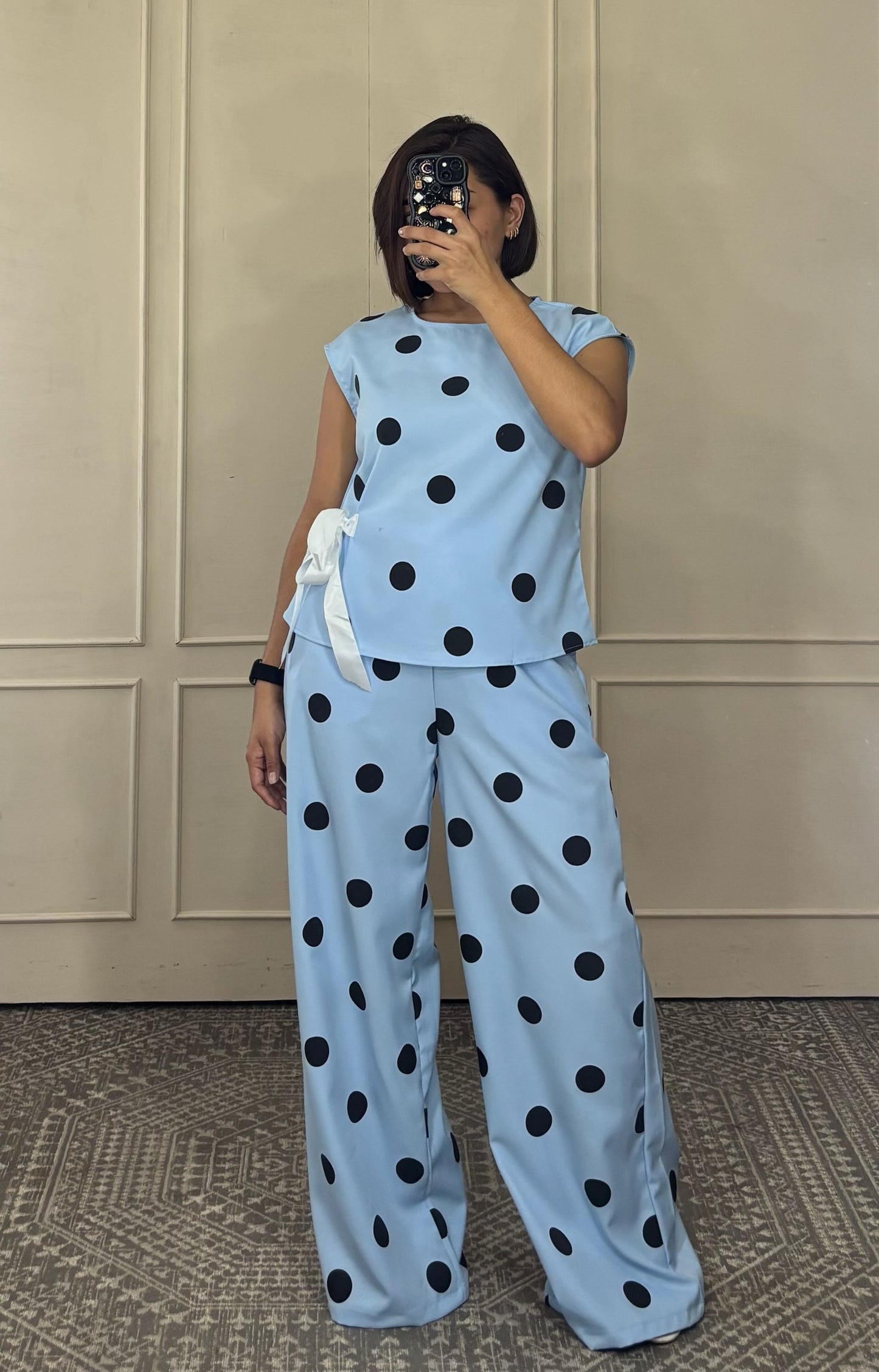 Conjunto Lunares Blusa y Pantalón Wide Leg