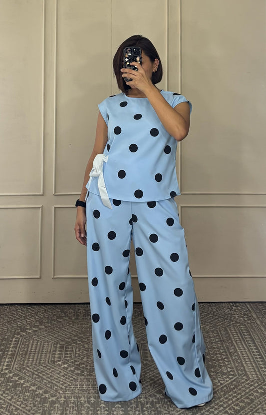 Conjunto Lunares Blusa y Pantalón Wide Leg
