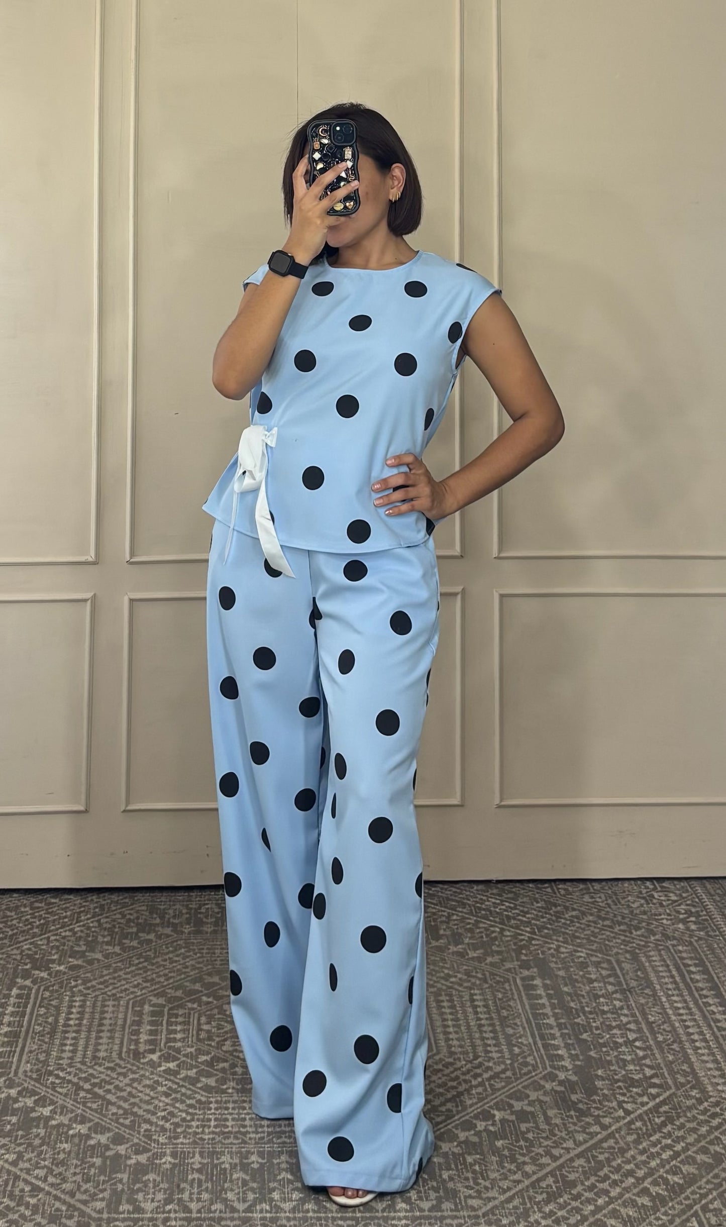 Conjunto Lunares Blusa y Pantalón Wide Leg