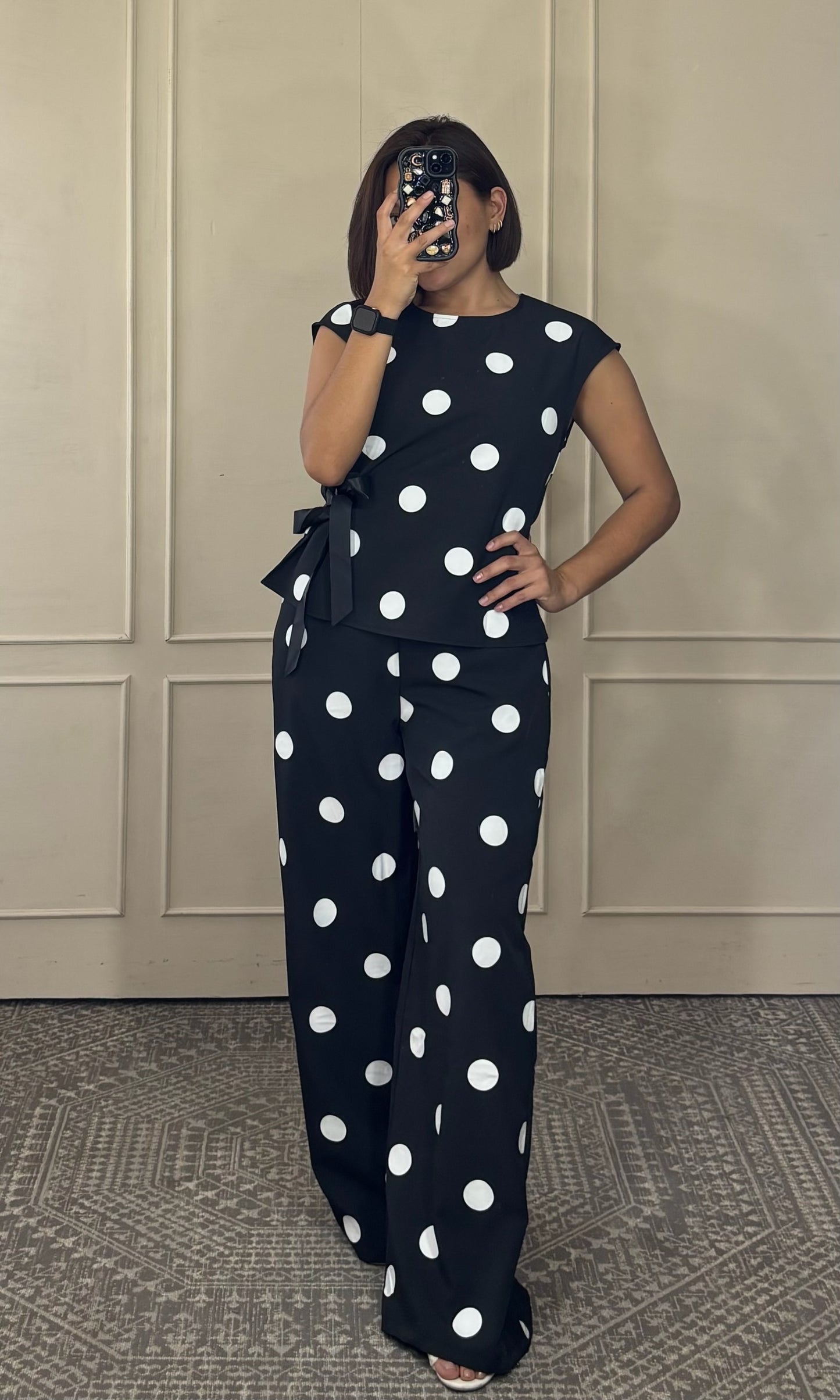 Conjunto Lunares Blusa y Pantalón Wide Leg