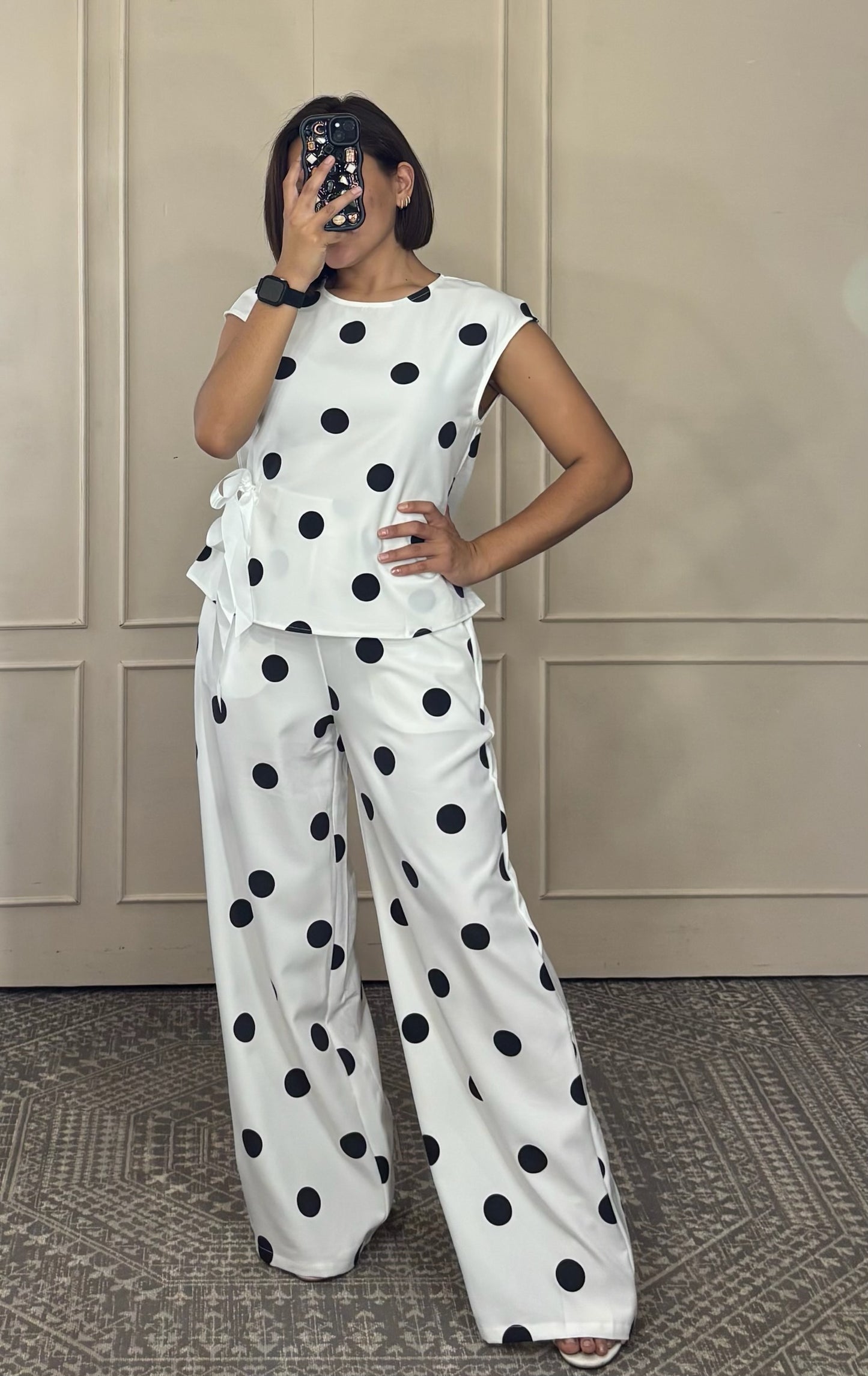 Conjunto Lunares Blusa y Pantalón Wide Leg
