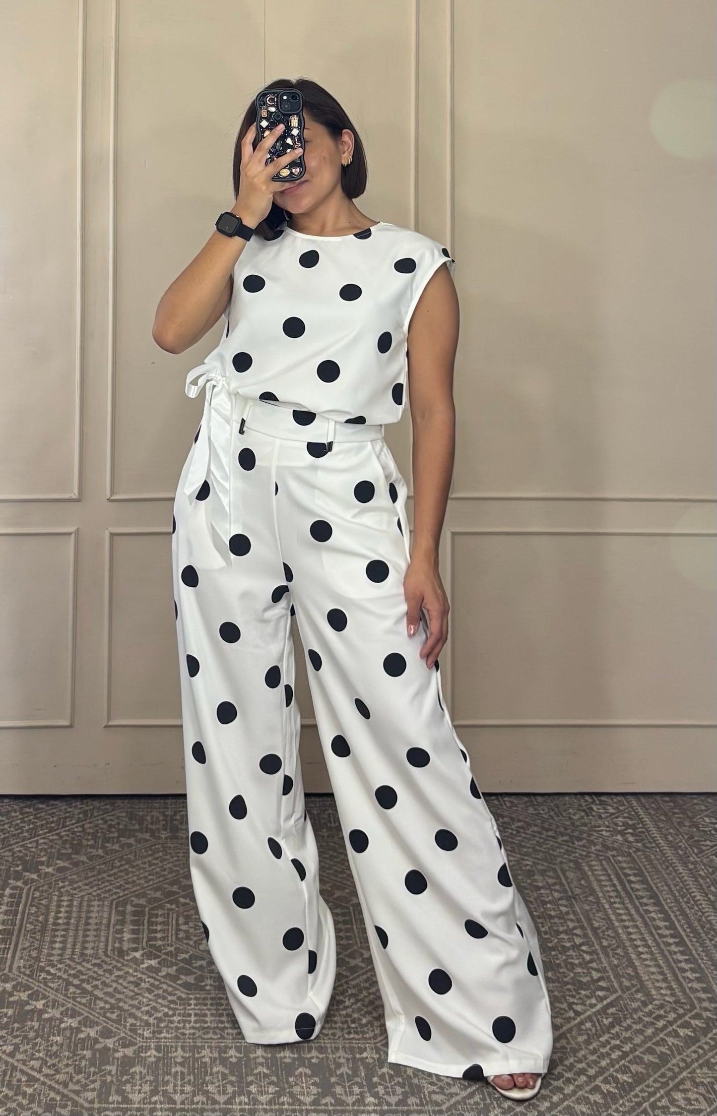 Conjunto Lunares Blusa y Pantalón Wide Leg