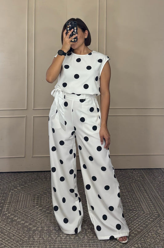 Conjunto Lunares Blusa y Pantalón Wide Leg