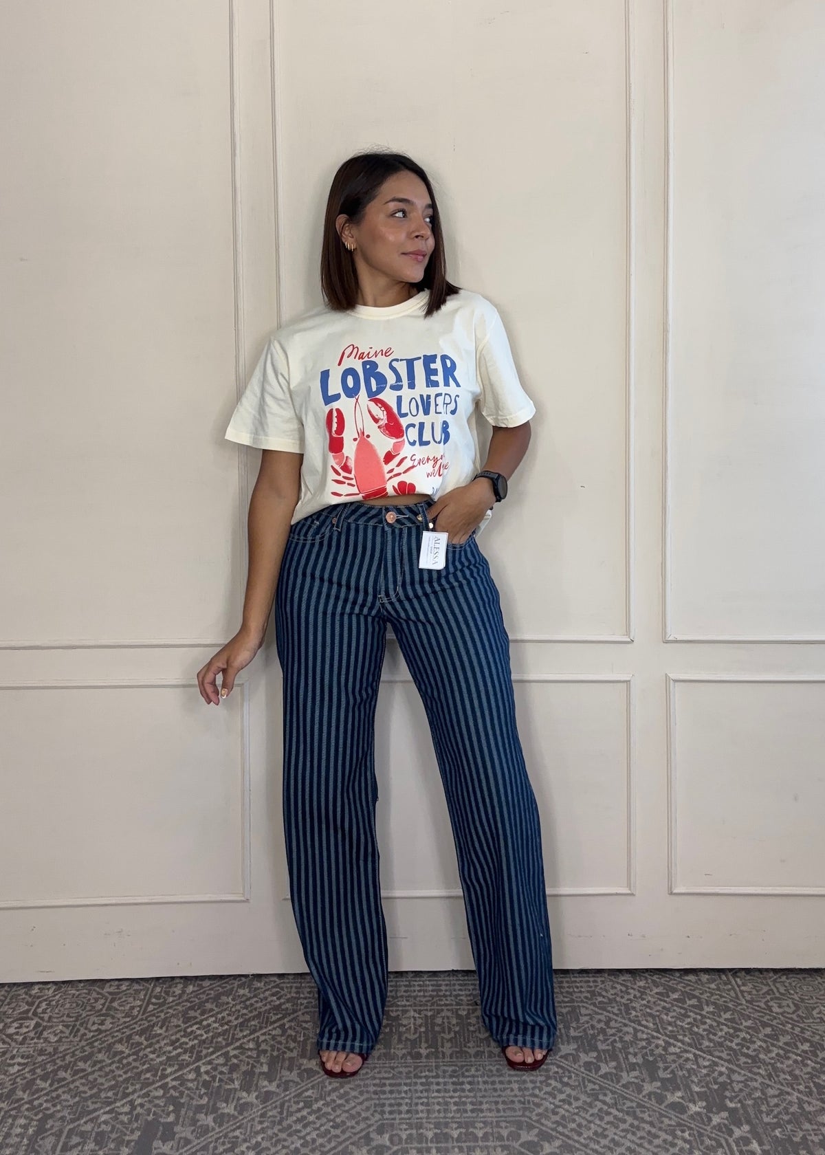 Pantalón Regina · Mezclilla a Rayas
