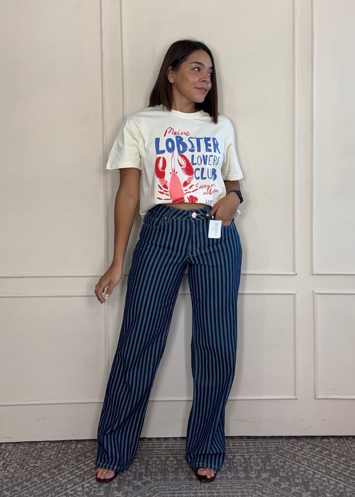 Pantalón Regina · Mezclilla a Rayas