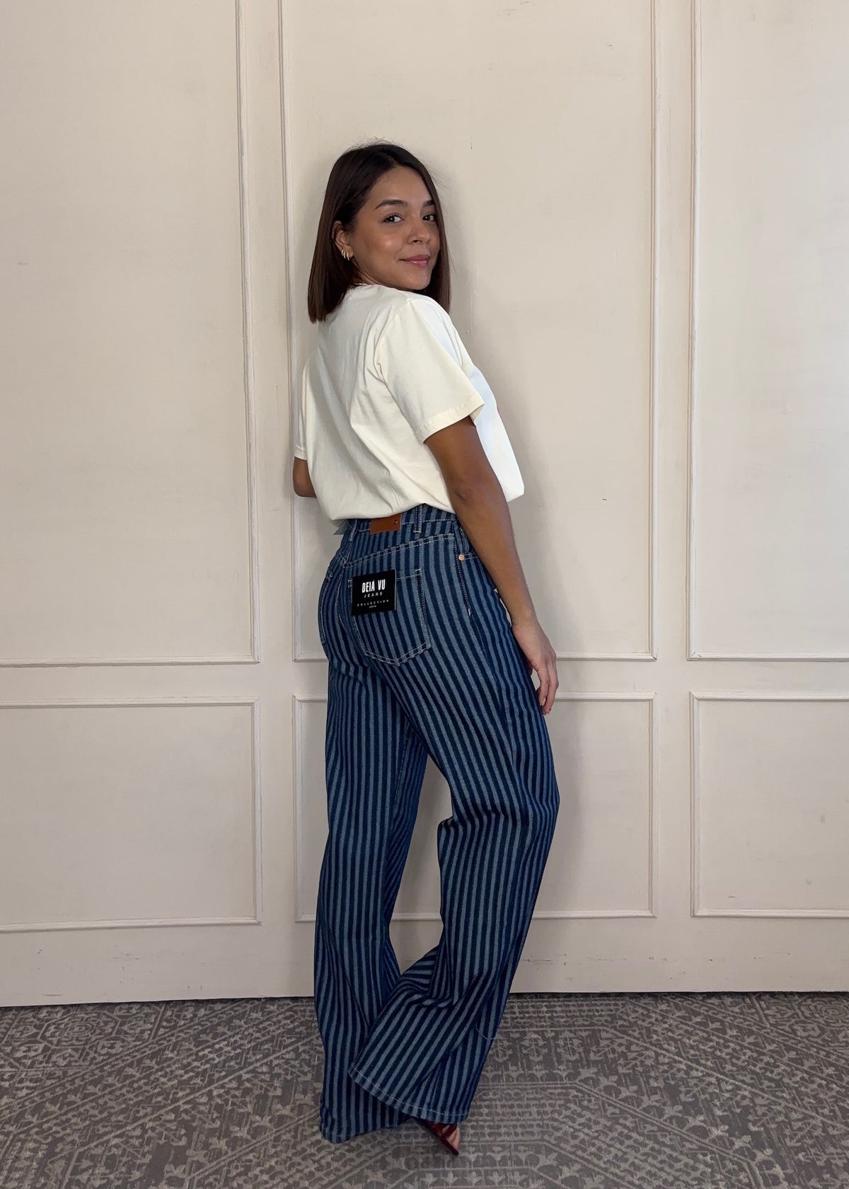 Pantalón Regina · Mezclilla a Rayas