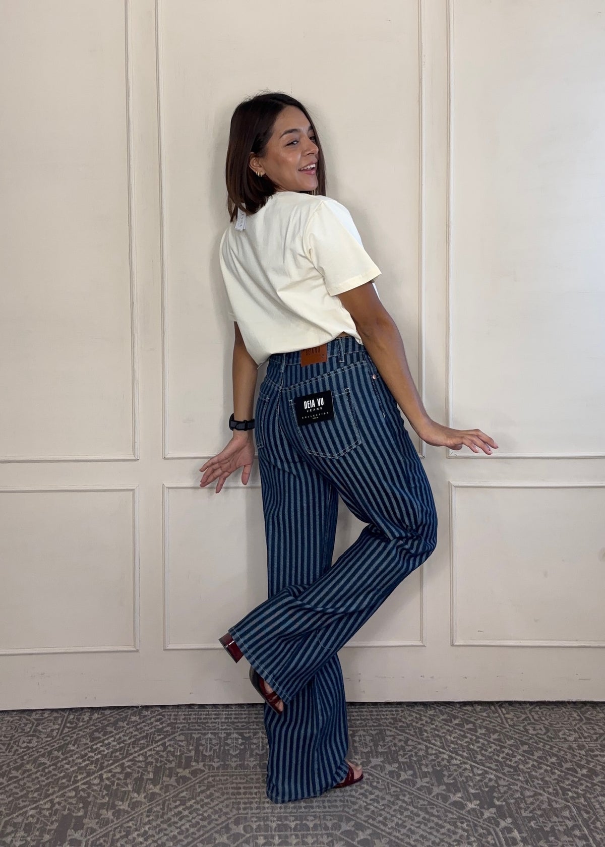 Pantalón Regina · Mezclilla a Rayas