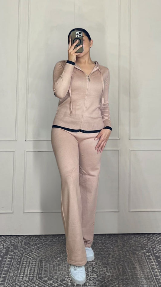 Conjunto liso zíper raya manga larga