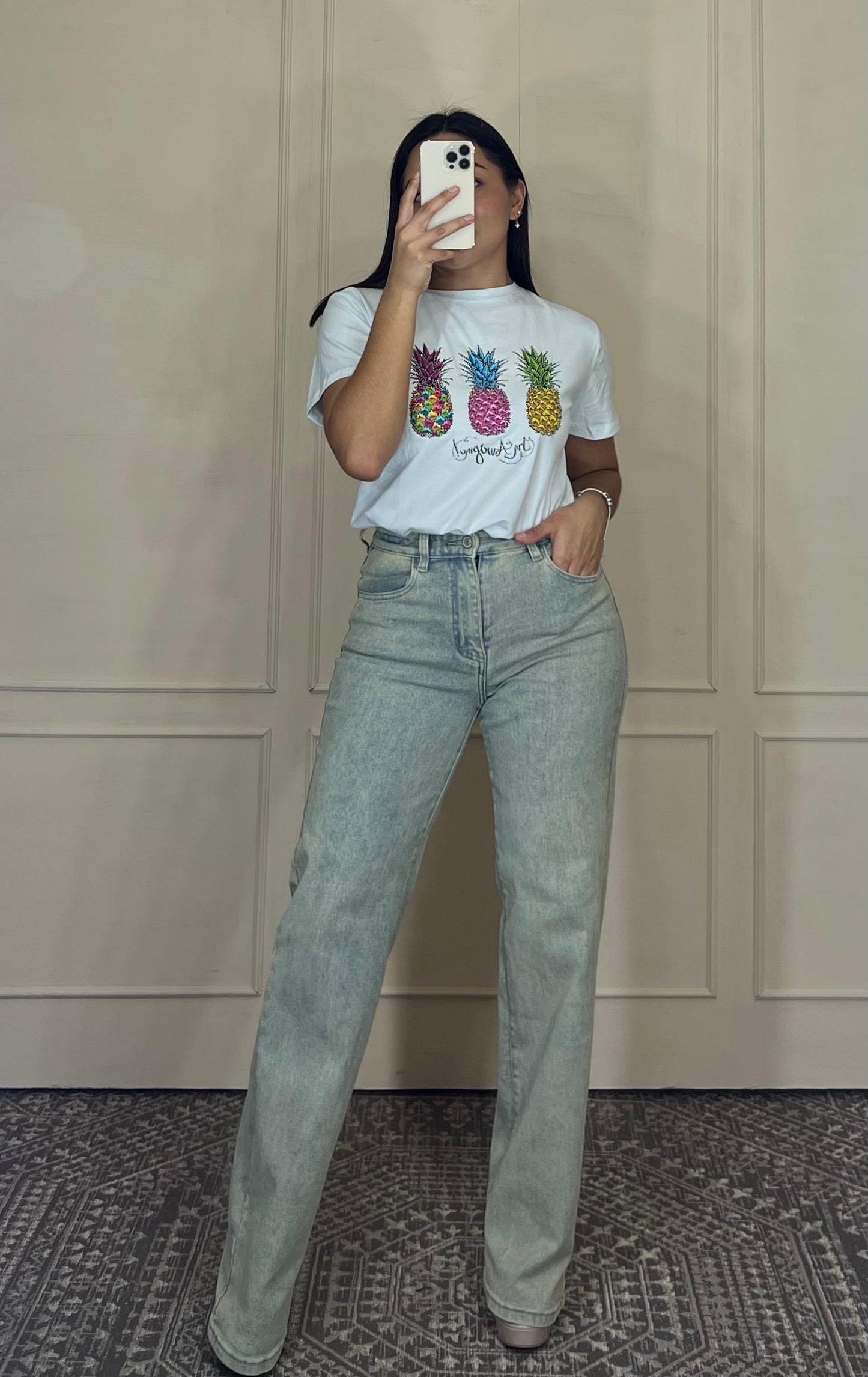 Pantalon corte recto mezclilla claro