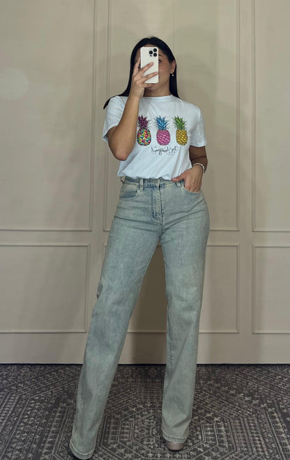 Pantalon corte recto mezclilla claro