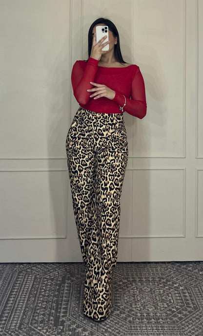 Pantalon animal print corte recto