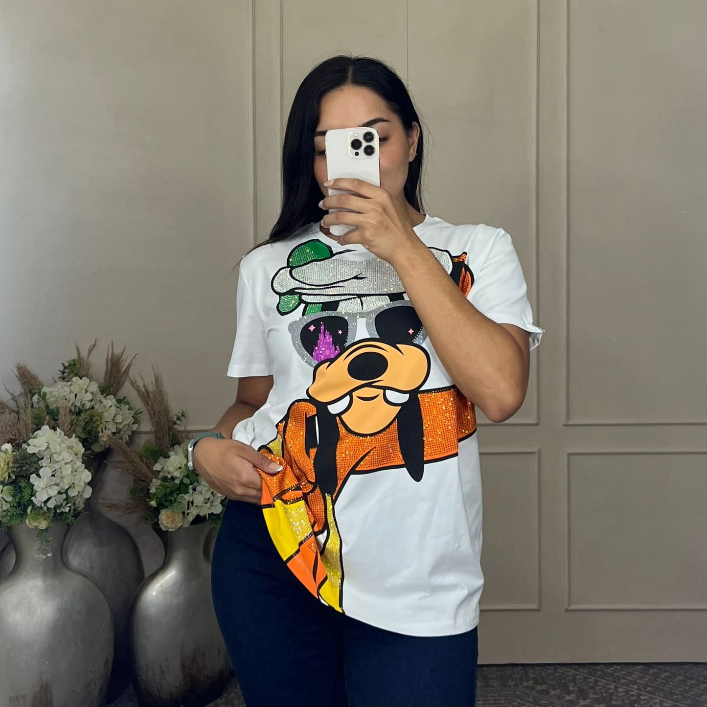 Blusa dibujos animados brillos unitalla