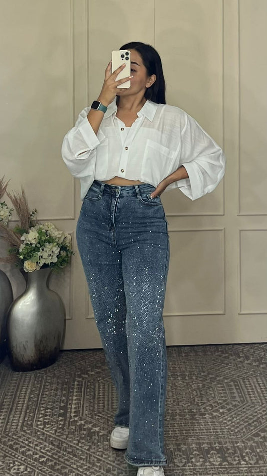 Pantalon mezclilla con brillos