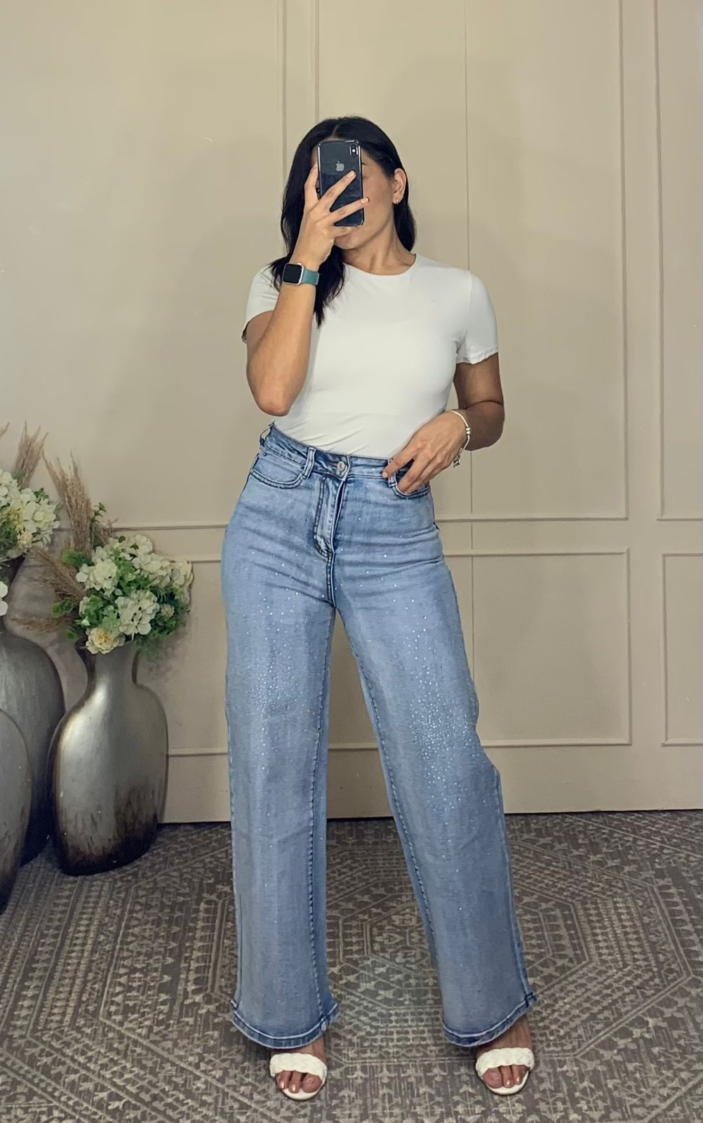 Pantalon mezclilla claro brillos 2